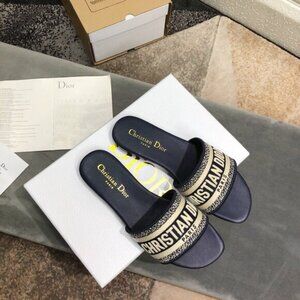 DIOR Dway Slide Deep Blue Embroidered Cotton